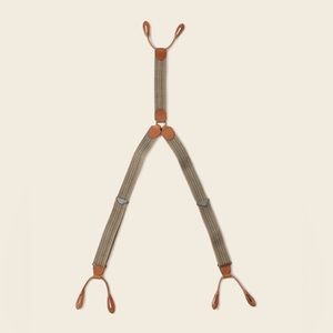 Old-Time Y-Back Leather Button Suspender Khaki Stripe non RRL Vintage